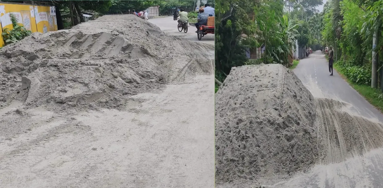 বাগেরহাটের কচুয়ায় সরকারি সড়ক দখল করে বালু ব্যবসা, তীব্র জনদুর্ভোগ